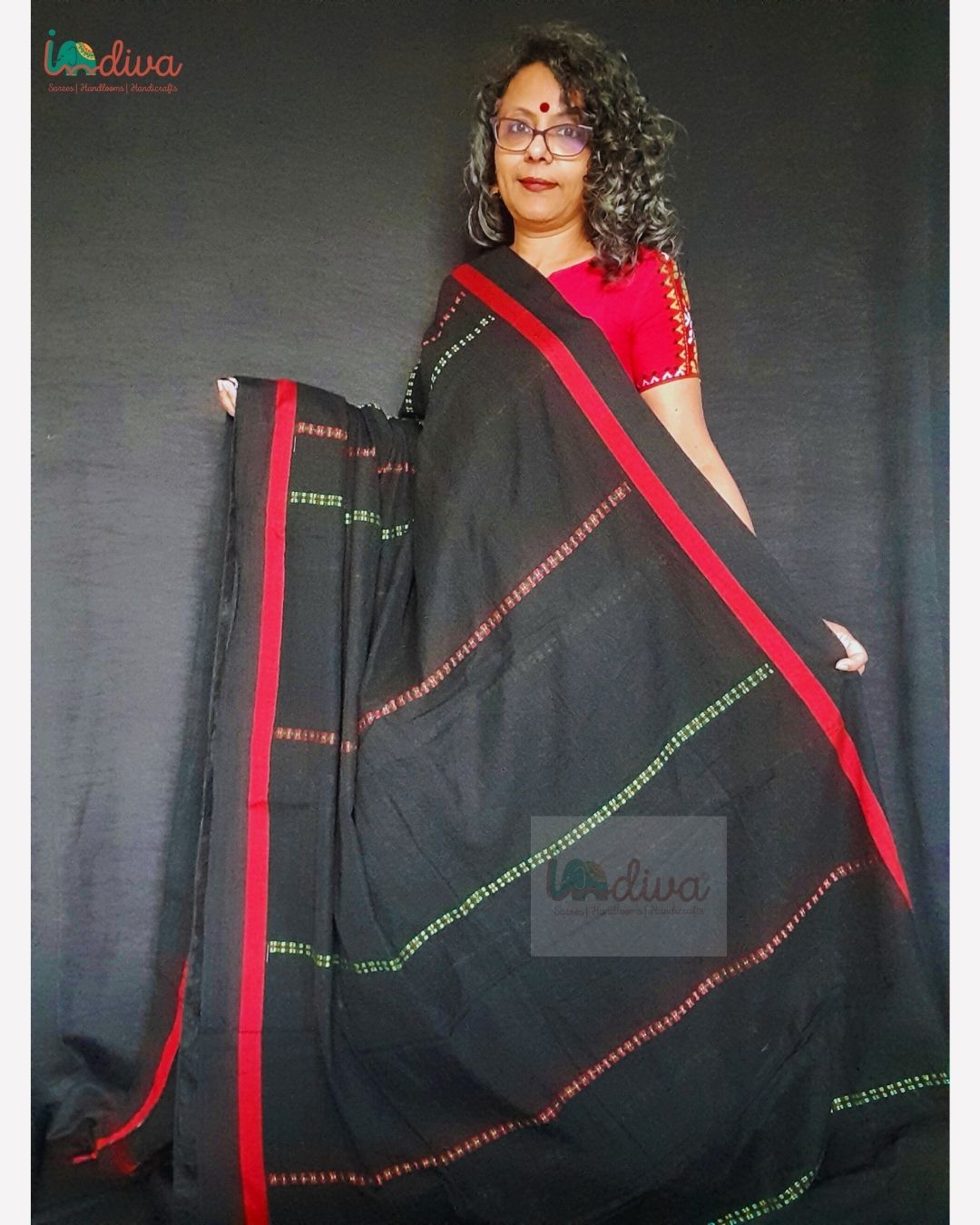 Black & Red Handloom Begampuri Cotton Saree