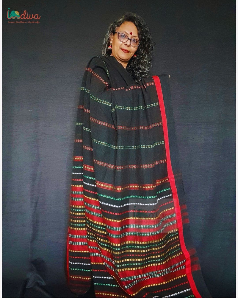 Black & Red Handloom Begampuri Cotton Saree