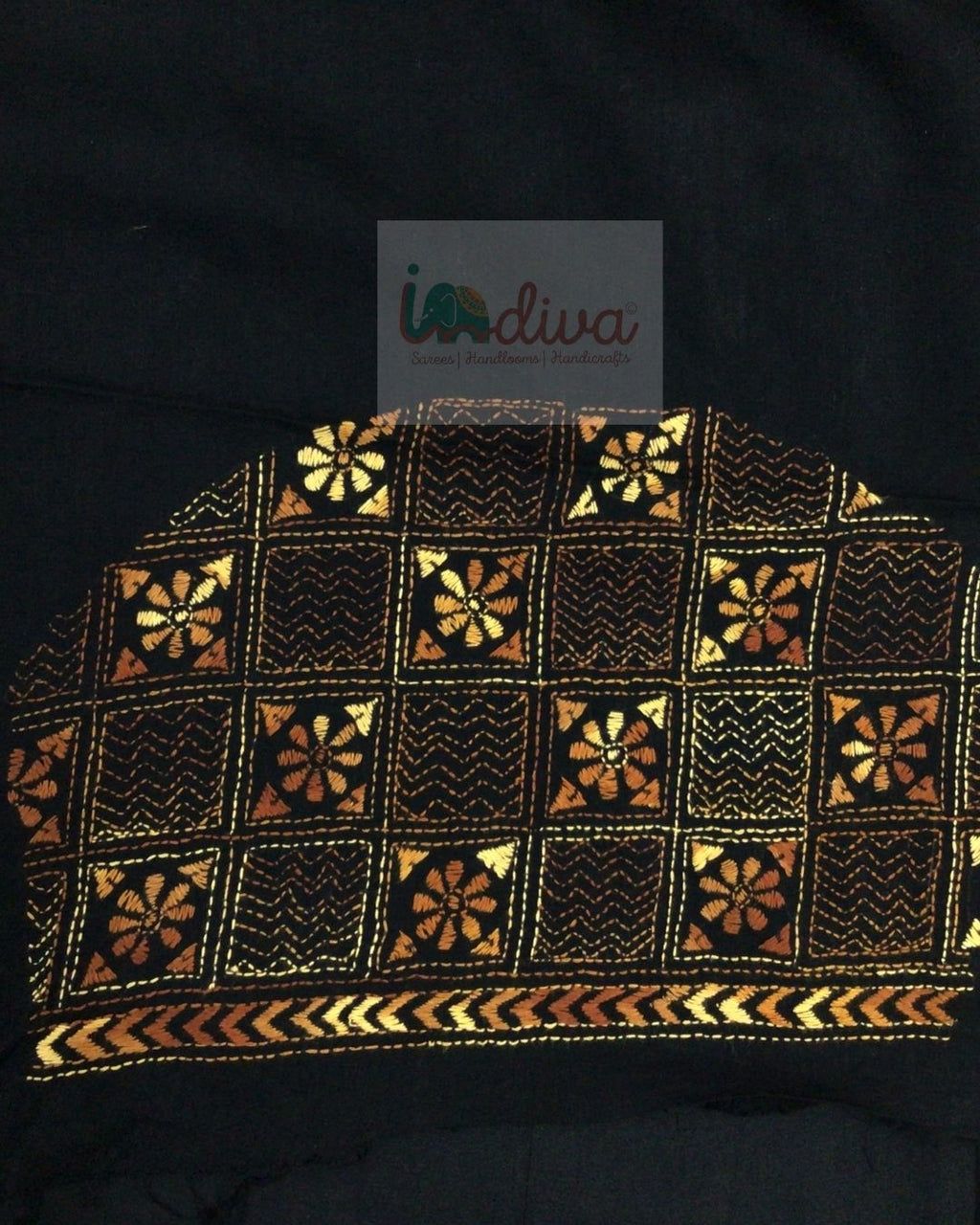 Orange - Cotton Bengal Kantha Stitch Blouse Piece 112