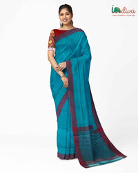 Blue Andhra Handloom Cotton Checks Saree