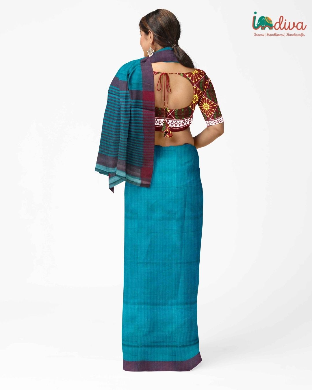 Blue Andhra Handloom Cotton Checks Saree