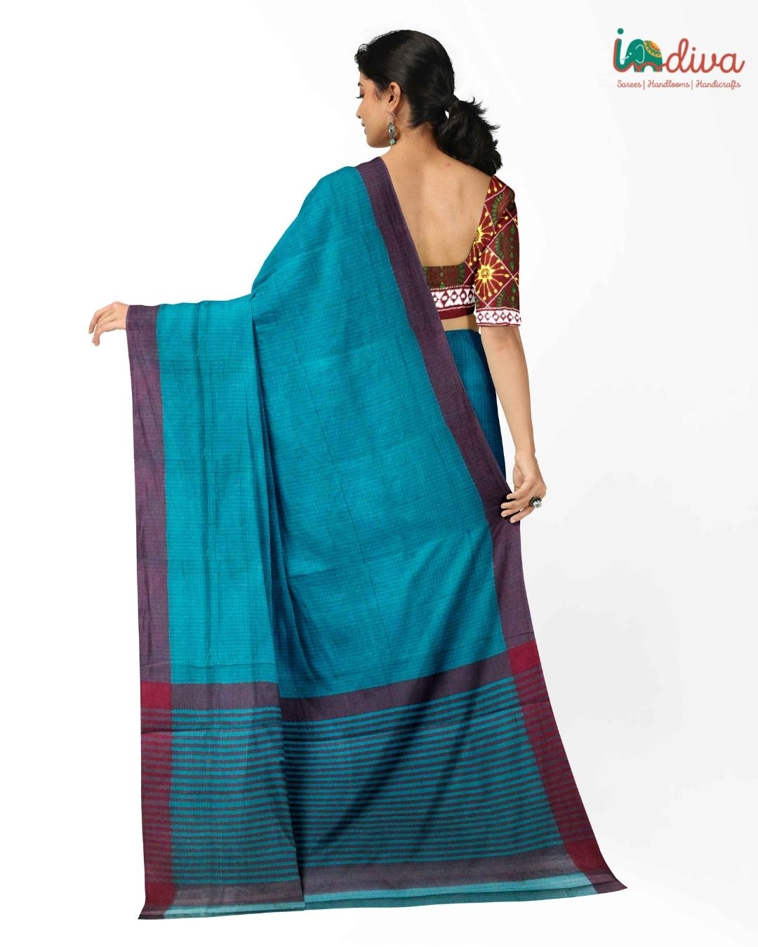 Blue Andhra Handloom Cotton Checks Saree