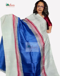 Blue Block Printed Murshidabad Silk Saree