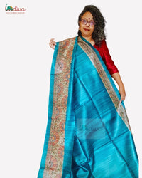 Blue Hand-Painted Madhubani Silk Saree