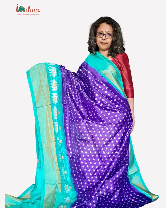 Indiva Blue Pochampalli Silk Saree