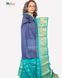 Blue & Green Tie Dye Sungudi Handloom Cotton Saree