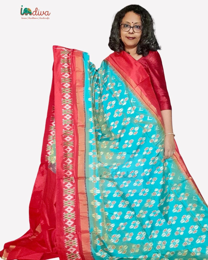 Blue Handloom Double Ikat Silk Saree