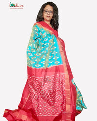 Blue Handloom Double Ikat Silk Saree