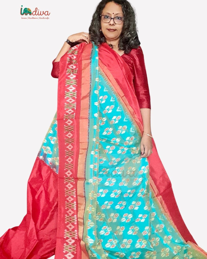Blue Handloom Double Ikat Silk Saree