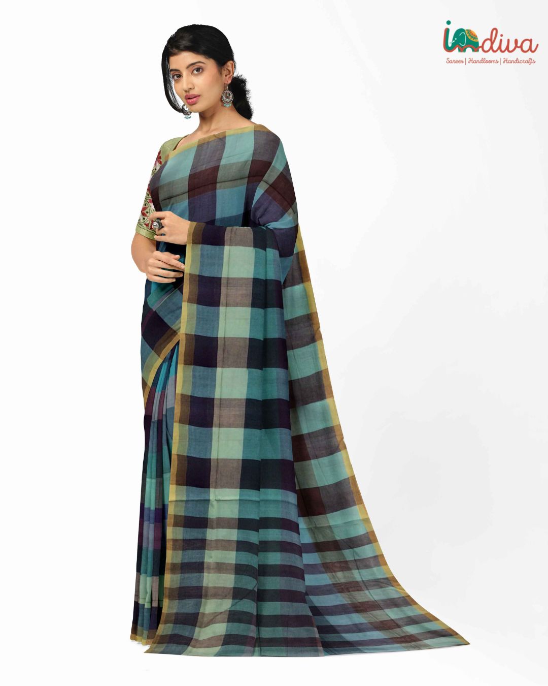 Blue & Yellow Gamchha Handloom Cotton Saree
