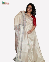 Natural Dyed Fish Motif Madhubani Silk Saree