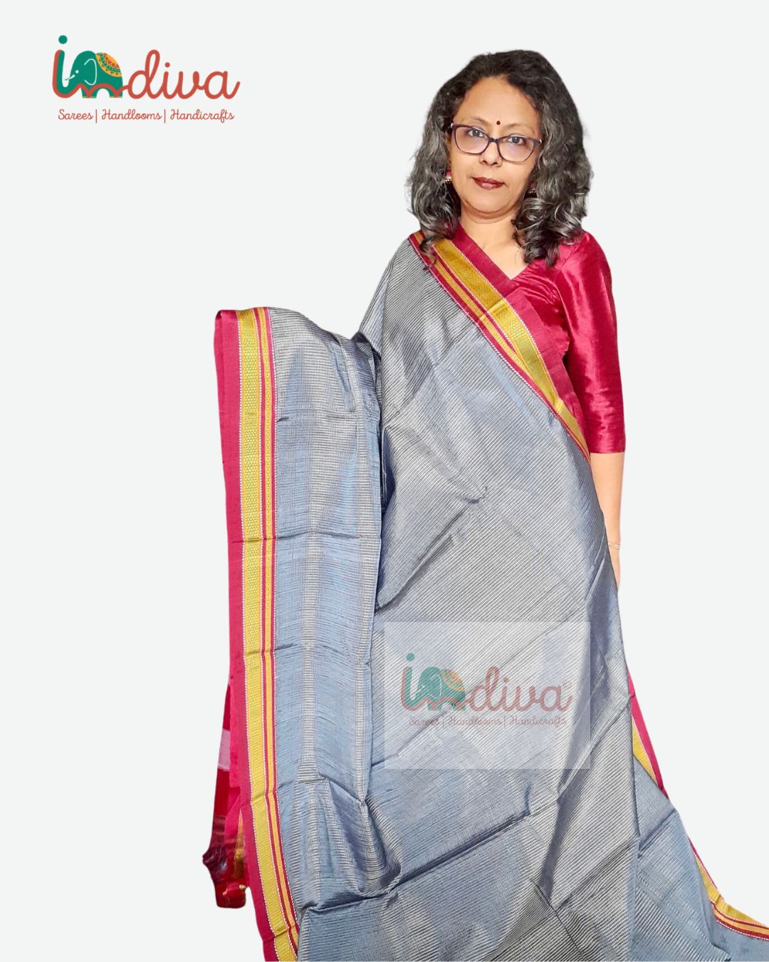 Handloom Checks Blue & Maroon Ilkal Saree