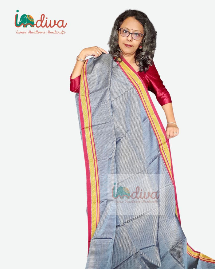 Handloom Checks Blue & Maroon Ilkal Saree