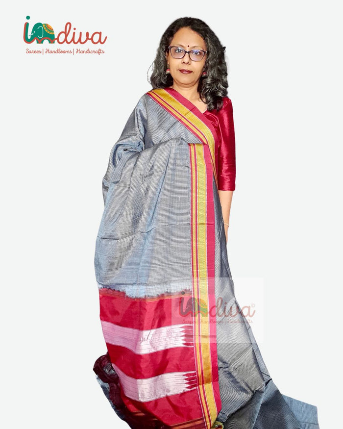 Handloom Checks Blue & Maroon Ilkal Saree