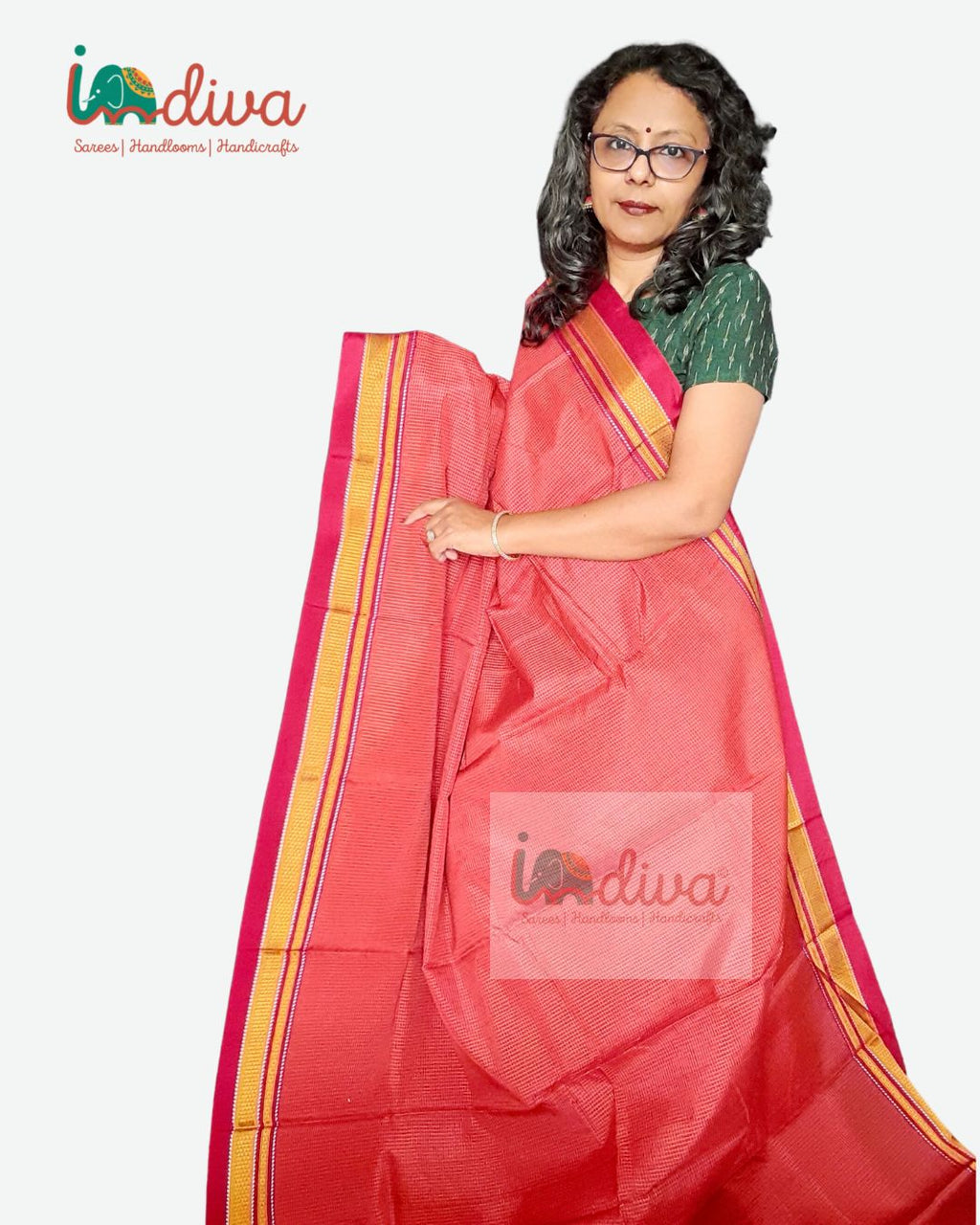 Pink - Mercerized Cotton Ilkal Saree with Chikki Paras Border 08