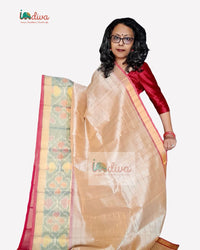 Handloom Paturu Beige & Pink SICO Saree With Ikat Border