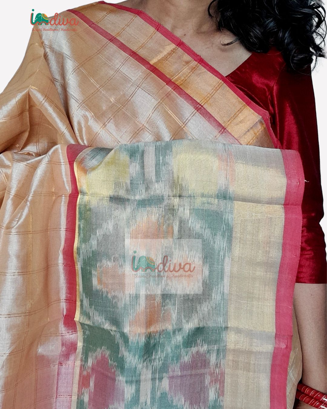 Handloom Paturu Beige & Pink SICO Saree With Ikat Border