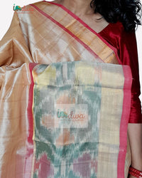 Handloom Paturu Beige & Pink SICO Saree With Ikat Border