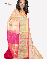 Handloom Paturu Beige & Pink SICO Saree With Ikat Border