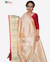 Handloom Paturu Beige & Pink SICO Saree With Ikat Border