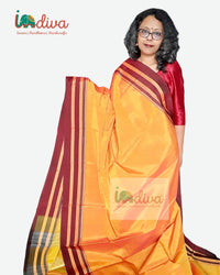 Handloom Yellow & Brown Ilkal Saree With Gayatri Border