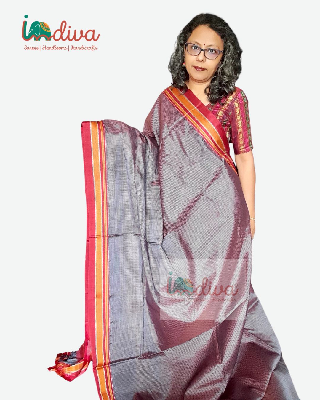 Handloom Checks Purple & Maroon Ilkal Saree