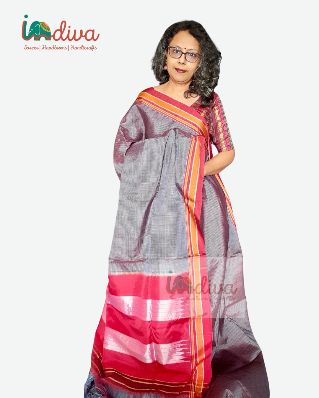 Handloom Checks Purple & Maroon Ilkal Saree