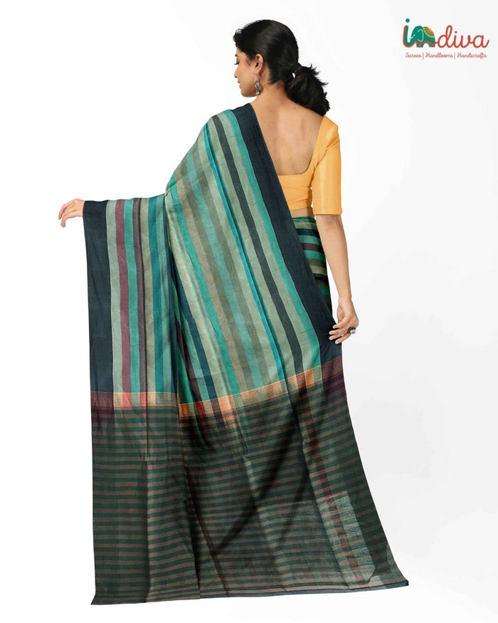 Indiva Handwoven Green Adampalli Cotton Saree