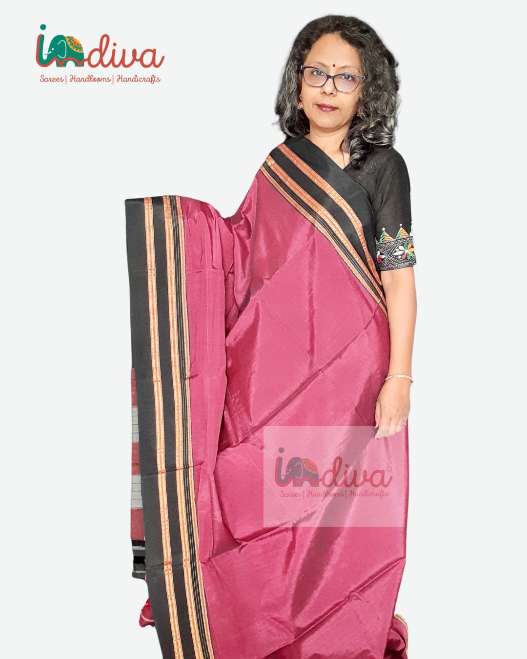 Handwoven Red & Black Ilkal Saree With Gayatri Border