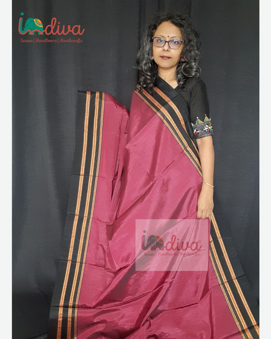 Handwoven Red & Black Ilkal Saree With Gayatri Border