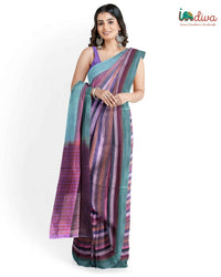 Indiva Adampalli Blue & Purple Handwoven Cotton Saree