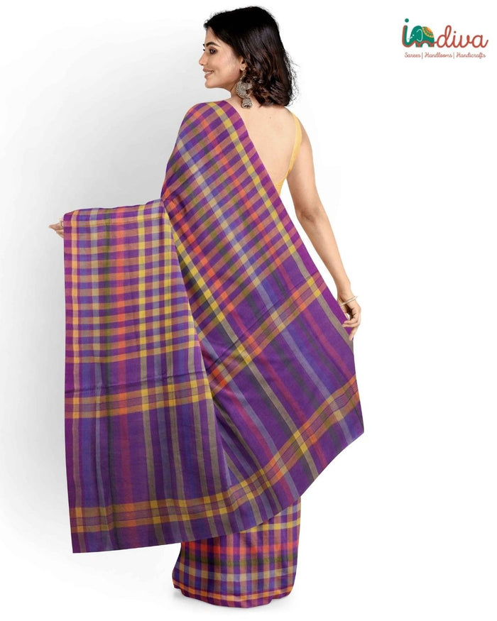 Indiva Handwoven Checks Adampalli Cotton Saree