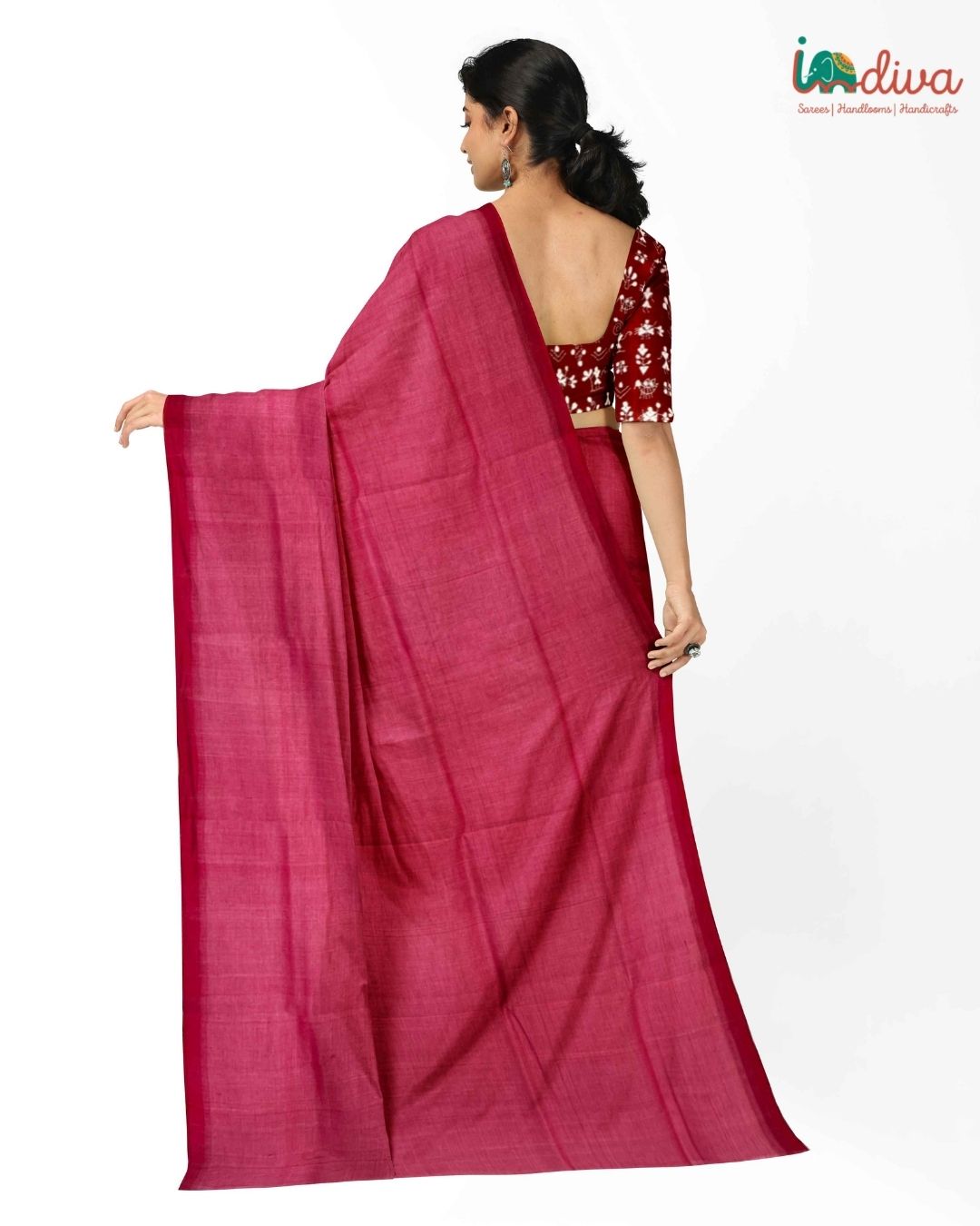 Indiva Pink & Red Dual Tone Mangalgiri Handwoven Saree