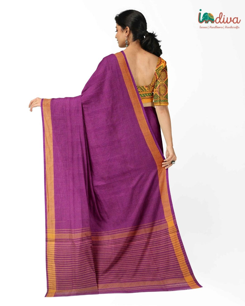 Indiva Purple Andhra Handloom Checks Saree