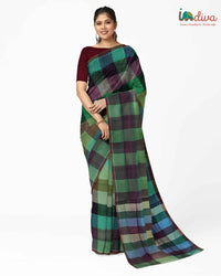 Maroon Wide Checks Andhra Handloom Cotton Saree