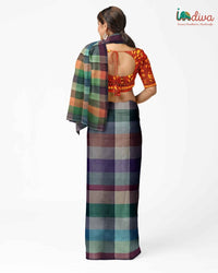 Orange & Green Gamchha Handloom Cotton Saree