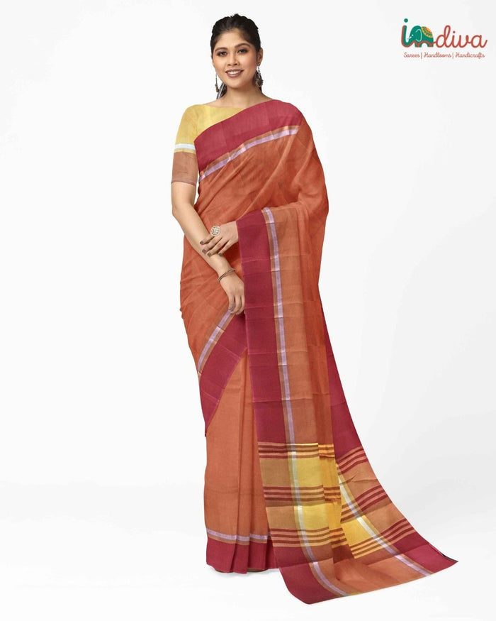Paturu Orange Cotton Handloom Saree