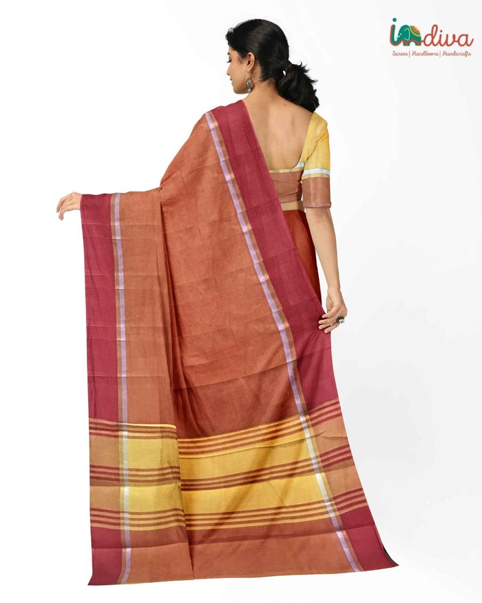 Paturu Orange Cotton Handloom Saree