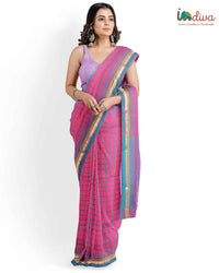 Pink & Blue Checks Mangalgiri Cotton Saree