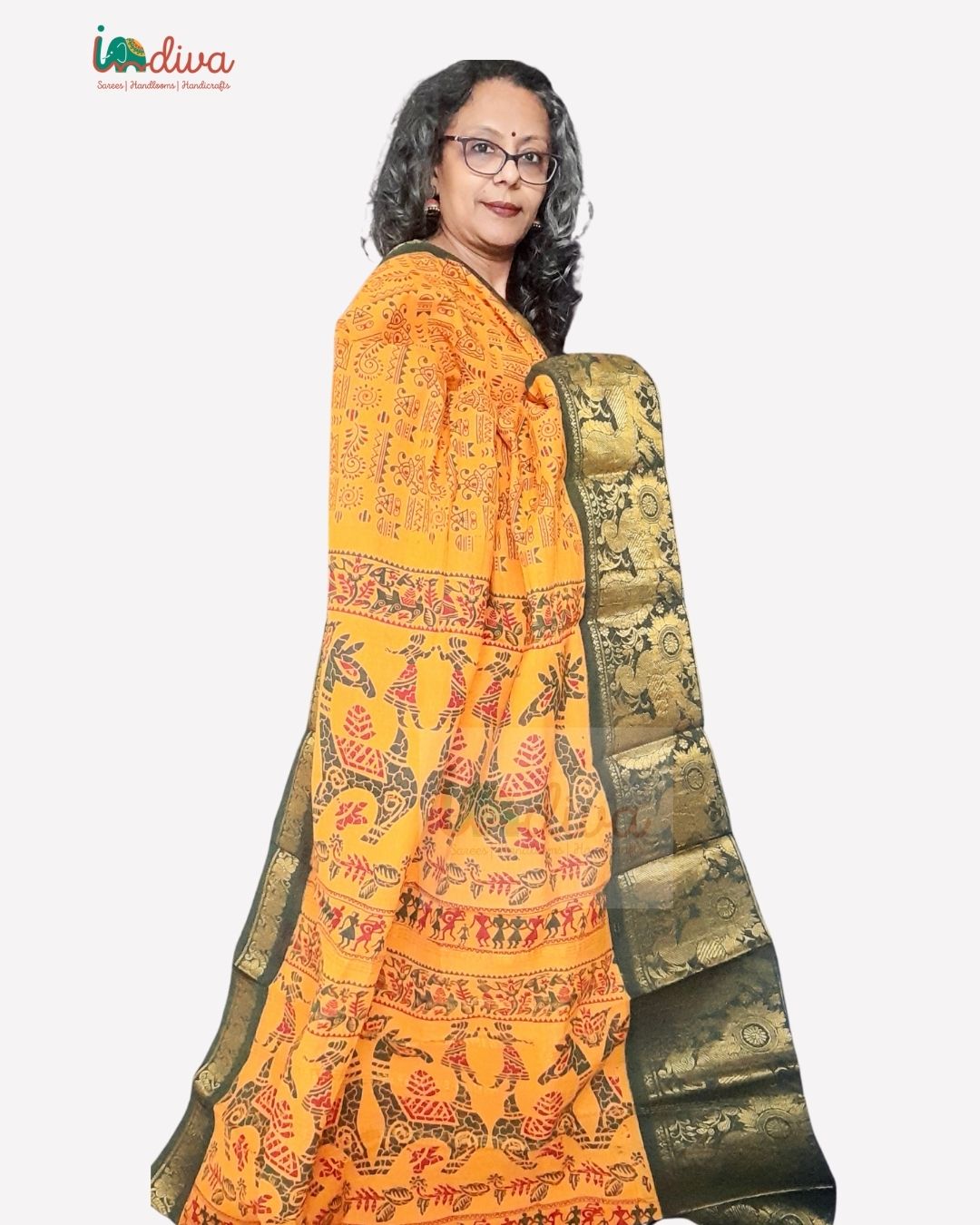 Yellow Tie & Dye Block Printed Sungudi Handloom Cotton Saree