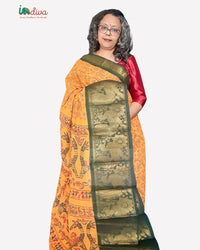 Yellow Tie & Dye Block Printed Sungudi Handloom Cotton Saree