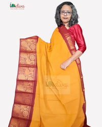 Yellow & Brown Tie Dye Handloom Sungudi Cotton Saree