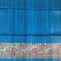Blue Madhubani Hand painted Tussar Ghicha Saree Pallu