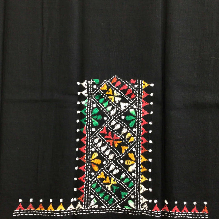 Kantha Embroidered Black Blouse Piece with Multi Colour Embroidery-Sleeve