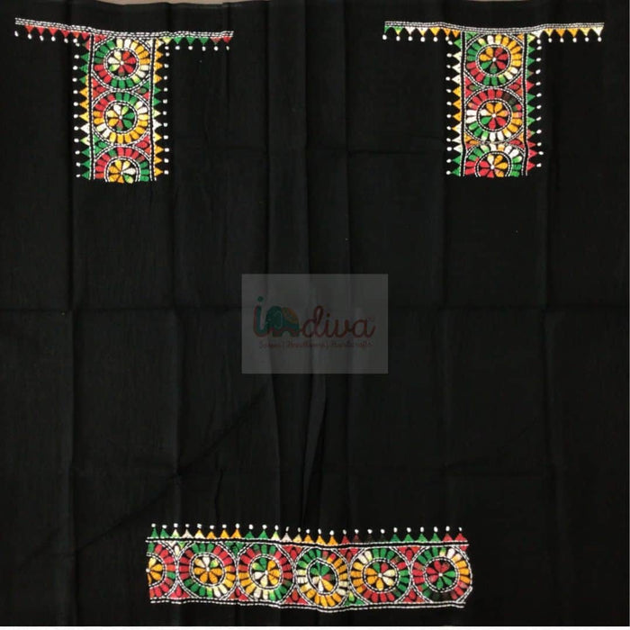 Black Kantha Blouse with Floral Motifs