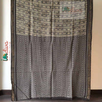 Block Printed Natural Dyed Grey Mulmul Saree-Blouse