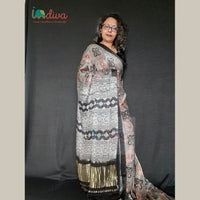 Blue Block Printed Modal Silk Ajrakh Saree