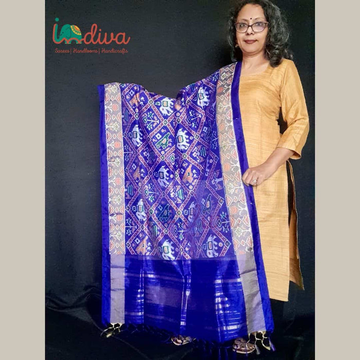 Blue Handcrafte Patola Silk Dupatta-Display