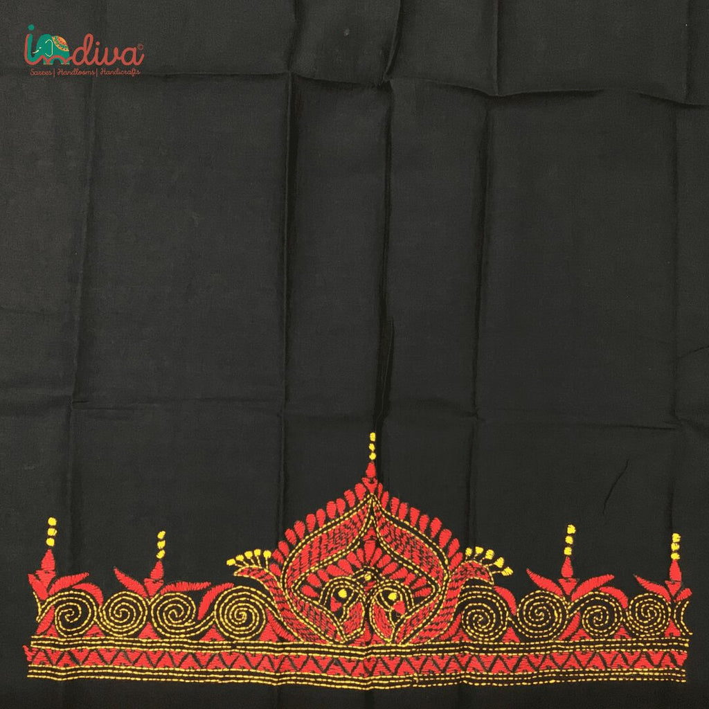 Black - Cotton Bengal Kantha Stitch Blouse Piece 55