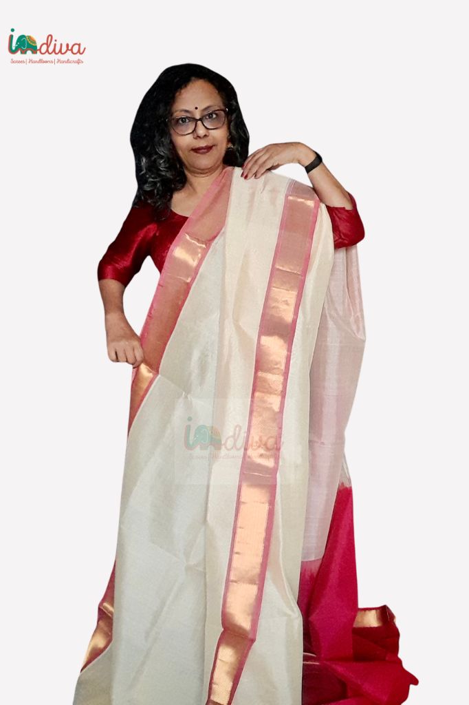 Off White & Pink Paturu Handloom Sico Saree
